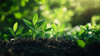 Vibrant Seedlings in a Serene Garden: Perfect Poster for Inspiring Spaces and Nature-Inspired Interiors
