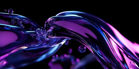 3D render. Abstract background with futuristic fluid glassy silk blue and purple.