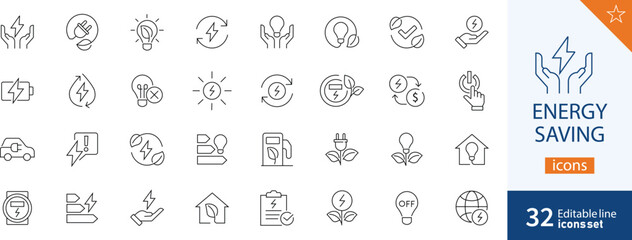 Energy Saving Line Editable Icons set. Vector illustration in modern thin line style of eco related icons