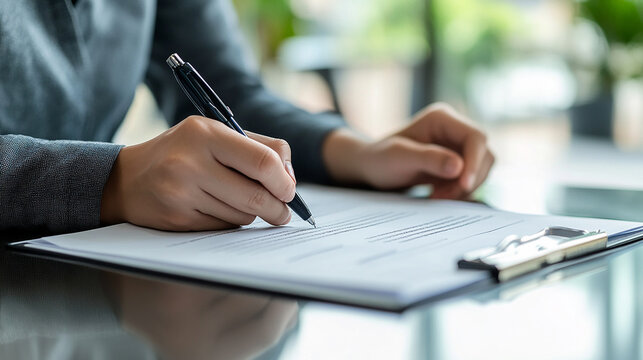 Hand signing on e-document for educational enrollment and registration.