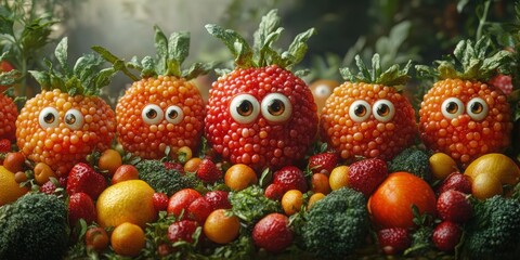 The vibrant city where fresh produce with eyes transforms everyday scenes into engaging adventures