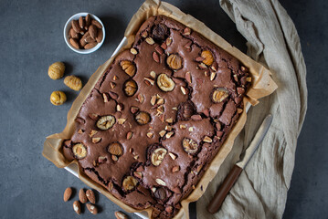 Freshly baked brownie pieces on a plate