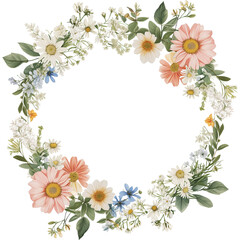 Watercolor Floral Wreath,circular wreath,watercolor wildflowers in pastel colors, perfect for festive and wedding designs.