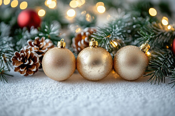 Obraz premium Christmas balls decoration with sparkling lights background and confetti creating a festive atmosphere