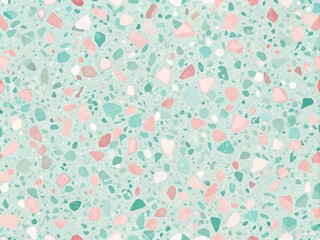 Fototapeta premium Soft focus pastel terrazzo background featuring a delicate blend of creamy pink, baby blue, and mint green hues in a playful geometric pattern.