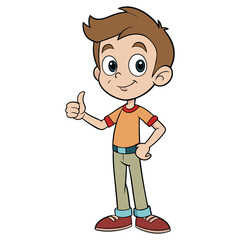 Obraz premium Cute Boy Thumbs Up Cartoon Vector Icon Illustration