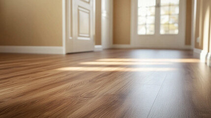 Obraz premium Modern vintage interior of living room,parquet flooring and blue wall, Monstera deliciosa on floor against white wall in new empty house.