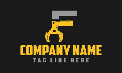 Letter F Excavator Forestry Logo Design .