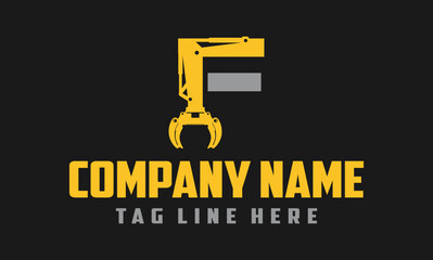 Letter F Excavator Forestry Logo Design .
