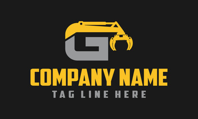Letter G Excavator Forestry Logo Design .