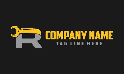 Letter R Excavator Forestry Logo Design .