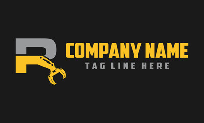 Letter R Excavator Forestry Logo Design .