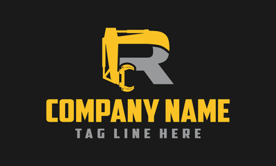 Letter R Excavator Forestry Logo Design .