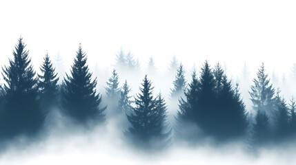 Fototapeta premium Seamless pattern with foggy spruce forest. Fir trees isolated on white background