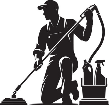 recommend clip art: House cleaning person silhouette vector illustration isolated on a white background
