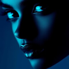 Fototapeta premium Scorpio strategist, dark tones, intense gaze, hidden depths, sharp intellect