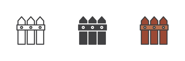 Wood fence different style icon set