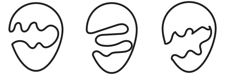 Egg line art, Continuous one line drawing of whole egg in shell, Black and white graphics, Vector illustration design element for Easter holidays in eps