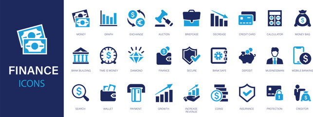Finance icons set. Money and finance line icon. Flat style collection.