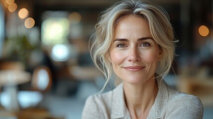 Confident Mature Woman Smiling In a Cafe
