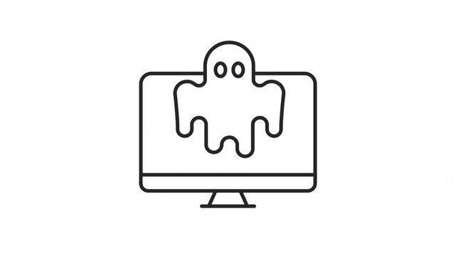 Rootkit line animation. Phishing scam animated icon. Moving ghost, floating. Website hack, security web. Black illustration on white background. HD video with alpha channel. Motion graphic