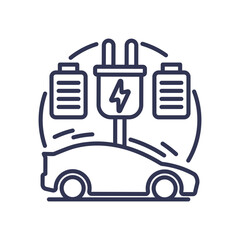 Illustration of an electric vehicle with batteries and a charging plug, symbolizing EV technology and sustainability.