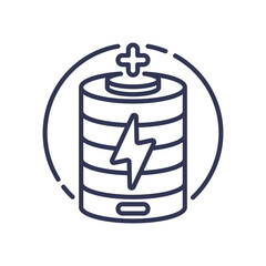 Illustration of a battery with a lightning bolt, symbolizing energy storage and power.