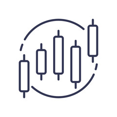 Candlestick chart icon representing market analysis and stock trading trends.