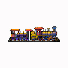 Illustration of Pixel art train on white background.