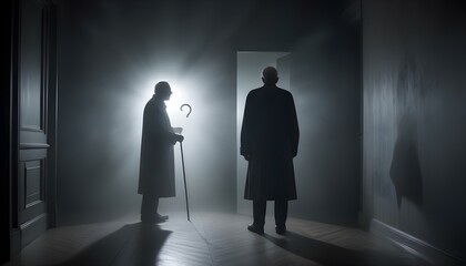 Obraz premium An ornate mirror with intricate carvings reflecting a softly lit room, enhancing the atmosphere of elegance and mystery.