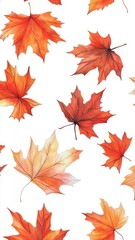 Fototapeta premium Watercolor collection of autumn maple leaves and red,yellow,Hand drawn nature design elements isolated on white background,Hand paint,Perfect for creating cards, design,copy space.