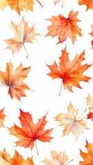 Fototapeta premium Watercolor collection of autumn maple leaves and red,yellow,Hand drawn nature design elements isolated on white background,Hand paint,Perfect for creating cards, design,copy space.
