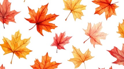 Fototapeta premium Watercolor collection of autumn maple leaves and red,yellow,Hand drawn nature design elements isolated on white background,Hand paint,Perfect for creating cards, design,copy space.