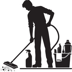 House cleaning person silhouette vector illustration isolated on a white background