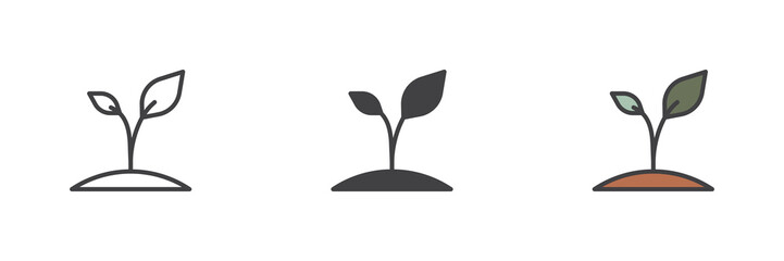Sprout in soil different style icon set