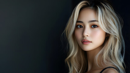 Fototapeta premium Studio portraits of pretty blonde asian woman