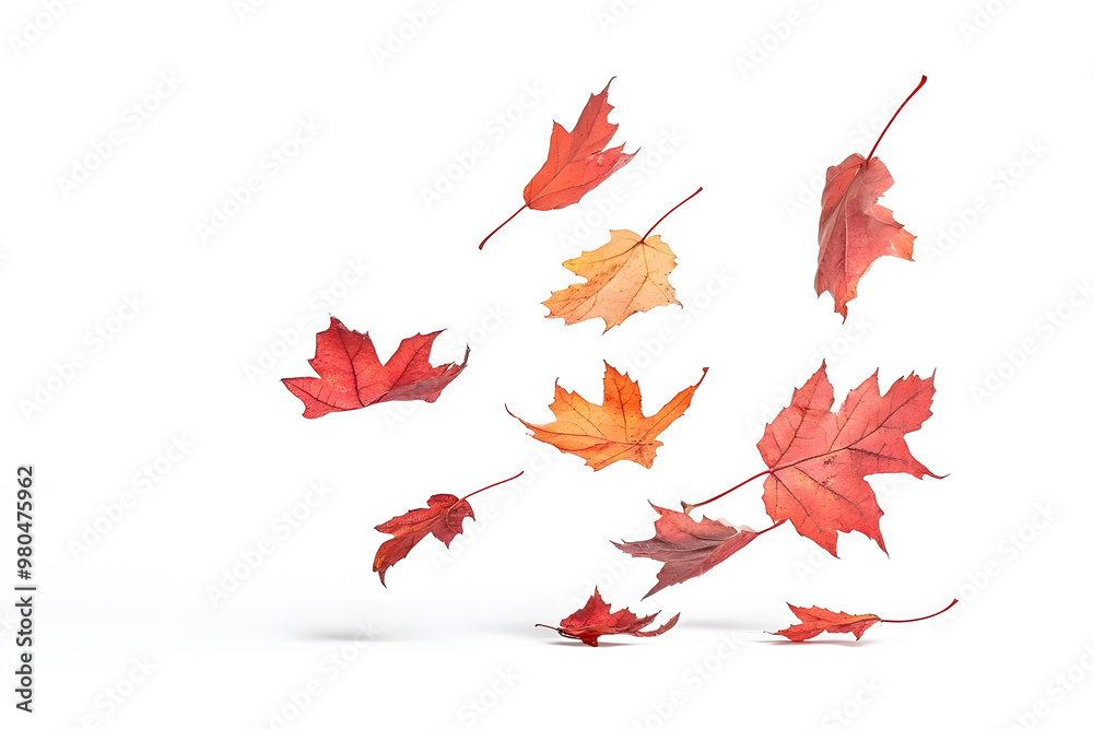 Poster autumn maple leaves falling isolated on white background