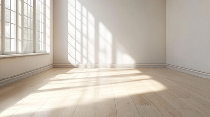 Interior empty room 3D rendering, Empty minimalist living room with large window.