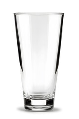A tall, clear, empty glass isolated on a white background