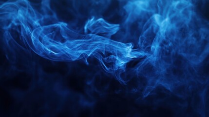 Abstract blue smoke or mist flowing and twisting on a dark background, adding a mysterious atmosphere Close-up photo with clean background