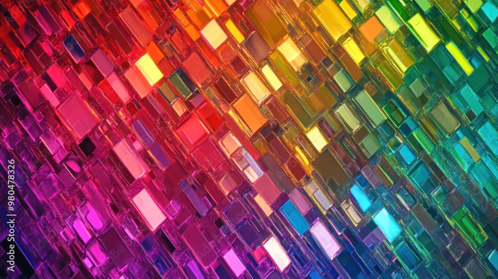 Poster abstract digital pattern with pixelated squares in a spectrum of colors close-up photo with clean ba