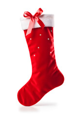 Isolated red Christmas stocking on a white backdrop