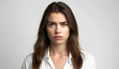 Naklejka premium Young woman in upset emotion. State of being unhappy, disappointed or worried when something unpleasant has happened.