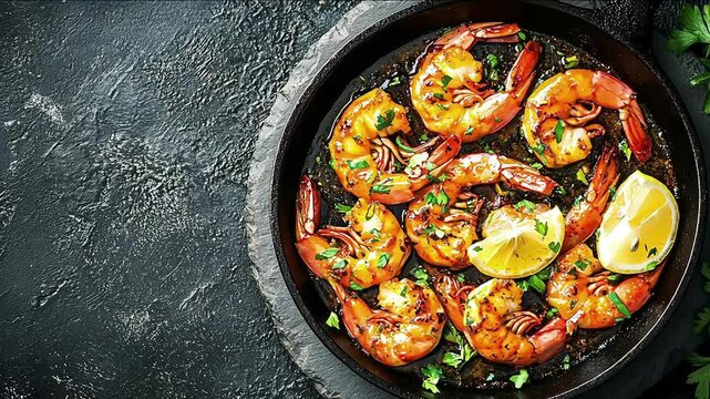 Moqueca fish and shrimp, a traditional dish of Brazilian cuisine. Stewed fish with shrimps, cooked in a delicious rich and aromatic broth. On a dark background