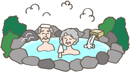 温泉に入る人々