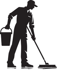 House cleaning person silhouette vector illustration isolated on a white background