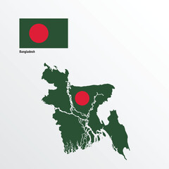 An illustration of Bangladesh's map outlined in green, featuring the red circle of the national flag in the center. The design symbolizes the country's lush landscape and the sacrifices.