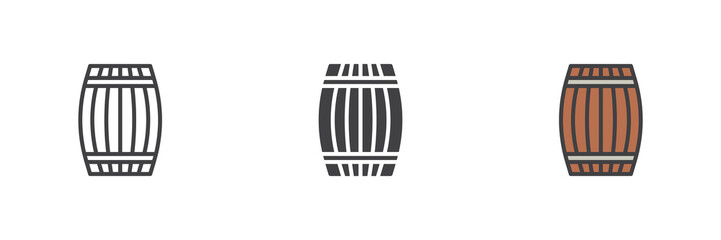Wood barrel different style icon set