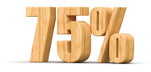 75 Percent Off Sale . Wooden Number Promotion 3D Redner