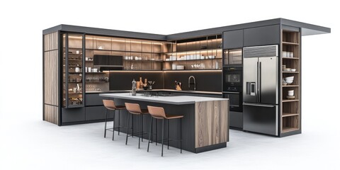 Contemporary Kitchen Design with Island and Barstools